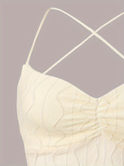 Mesh Stitching Cami Top Criss Cross Back Strappy Top