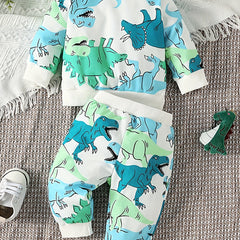 Boy's Dino Graphic Casual Set Toddler Baby Sweatshirt & Pants