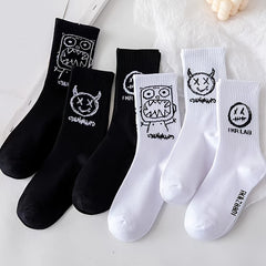 4 Pairs Cartoon Print Socks Fun Mid Tube Socks Women's Stockings