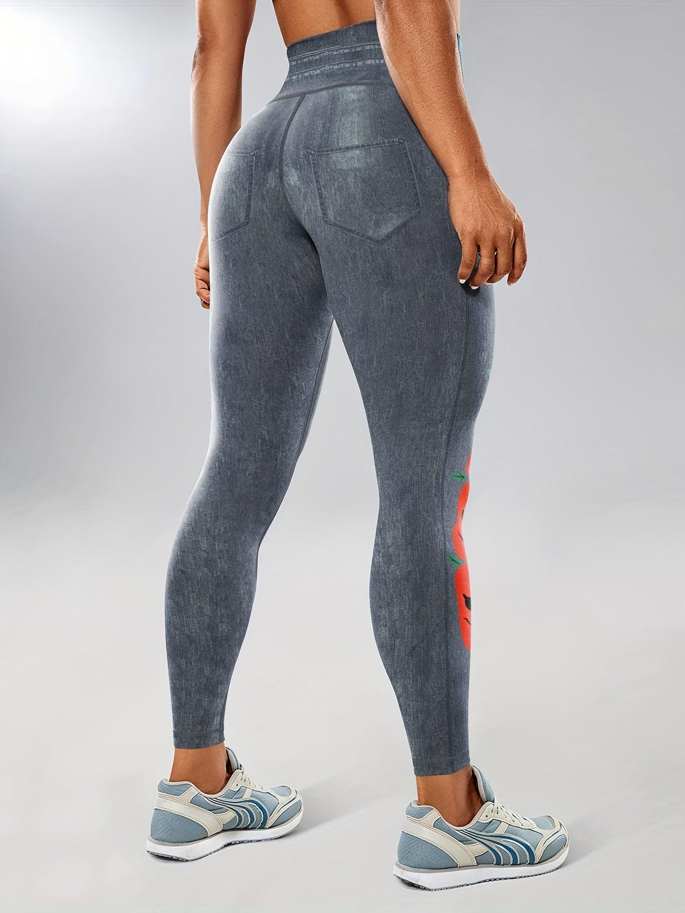 Halloween Pumpkin & Ghost Leggings Tummy Control High Waist Yoga Fitness Tights