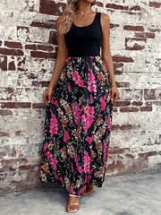 Floral Print Splicing Tank Dress Sleeveless Maxi Dress Women's Clothing