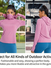 Women's Long Sleeve Loose Fit Workout Top with Hoodies Pockets