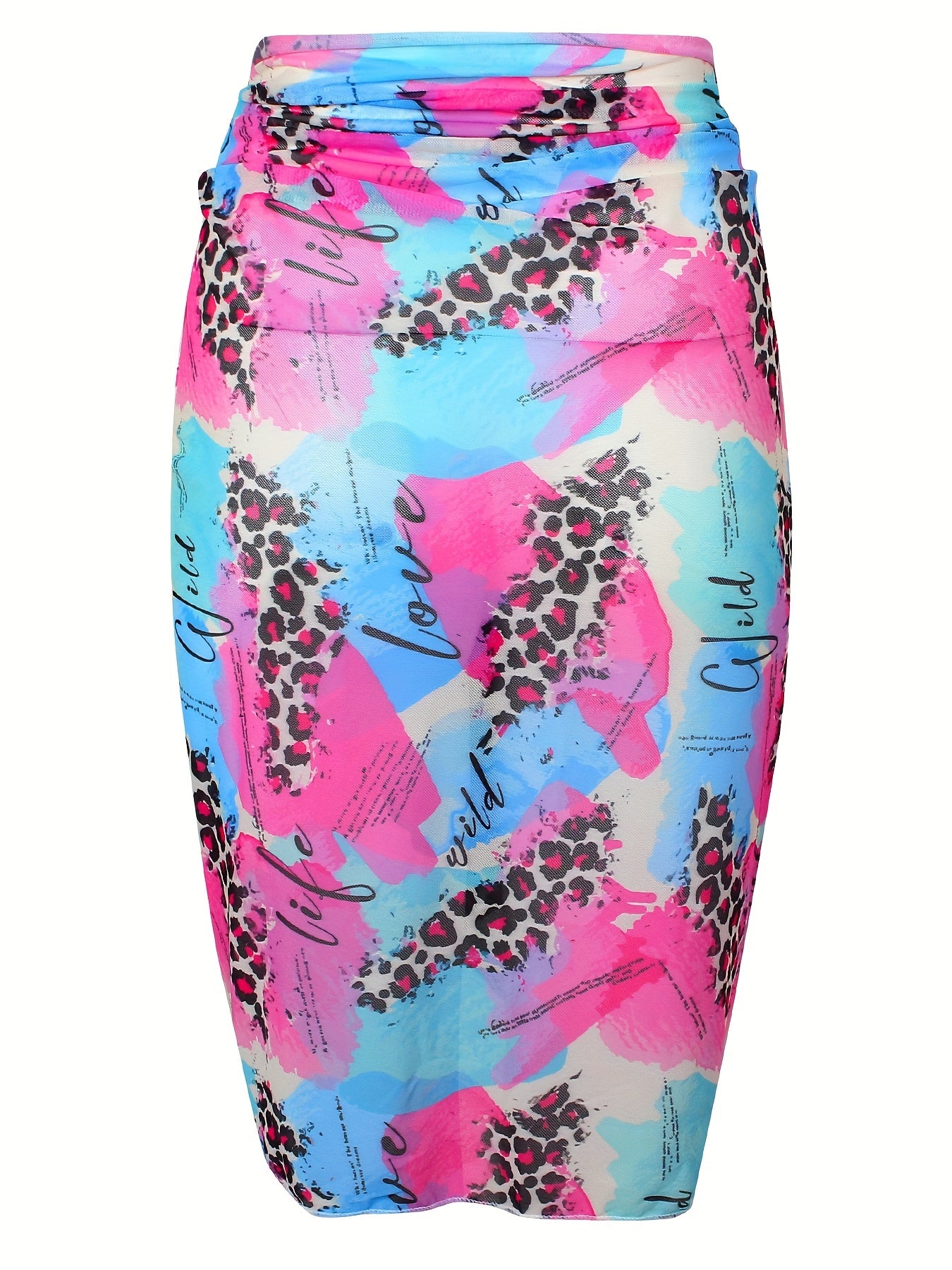 Leopard & Graffiti Pattern Wrap Beach Cover Up Skirt