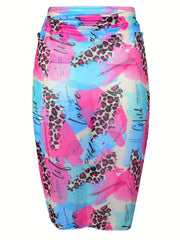 Leopard & Graffiti Pattern Wrap Beach Cover Up Skirt