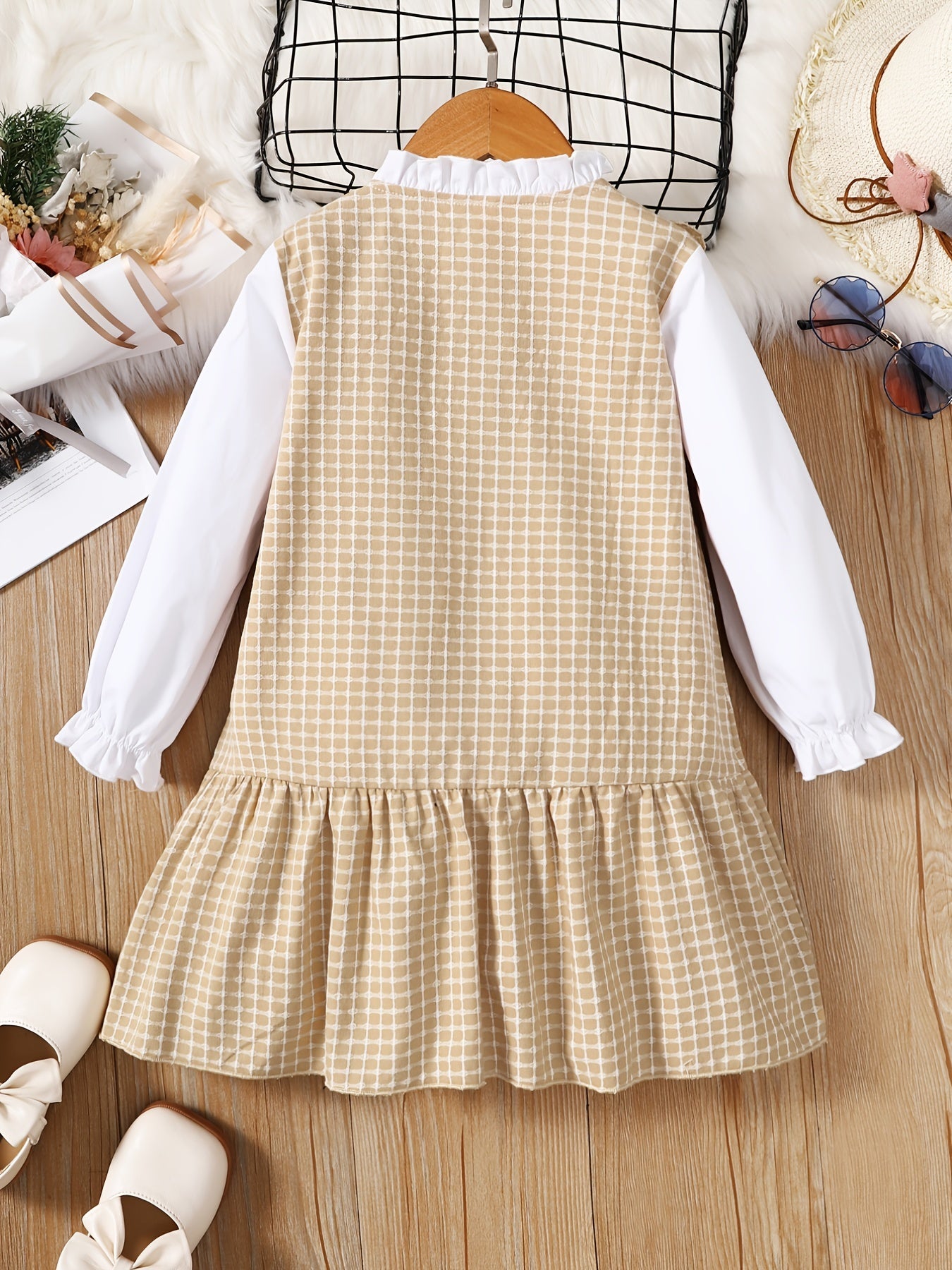 Toddler Girls Plaid Bowknot Dress Long Sleeve Fall Winter Outfit