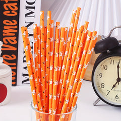 50 Multicolor Halloween Paper Straws, Biodegradable for Drinks