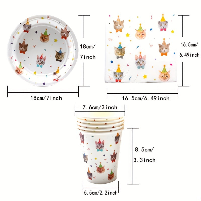 Cat Birthday Party Supplies Plates and Napkins Set