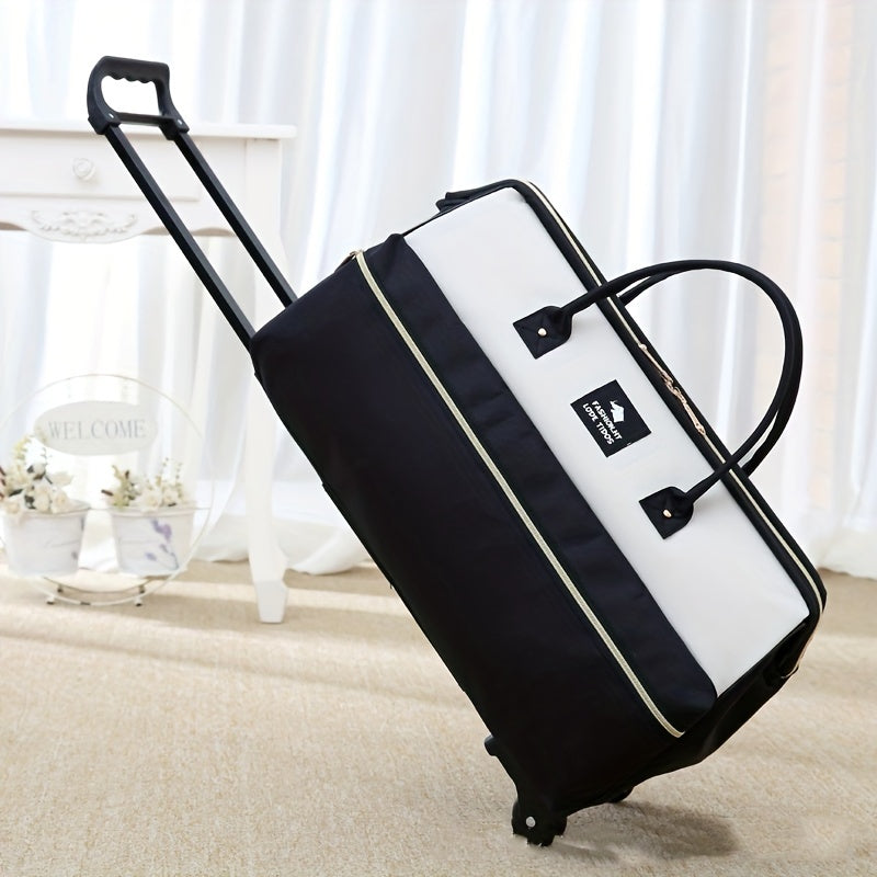 Large Capacity Colorblock Luggage Bag Lightweight Duffle Bag With Wheels