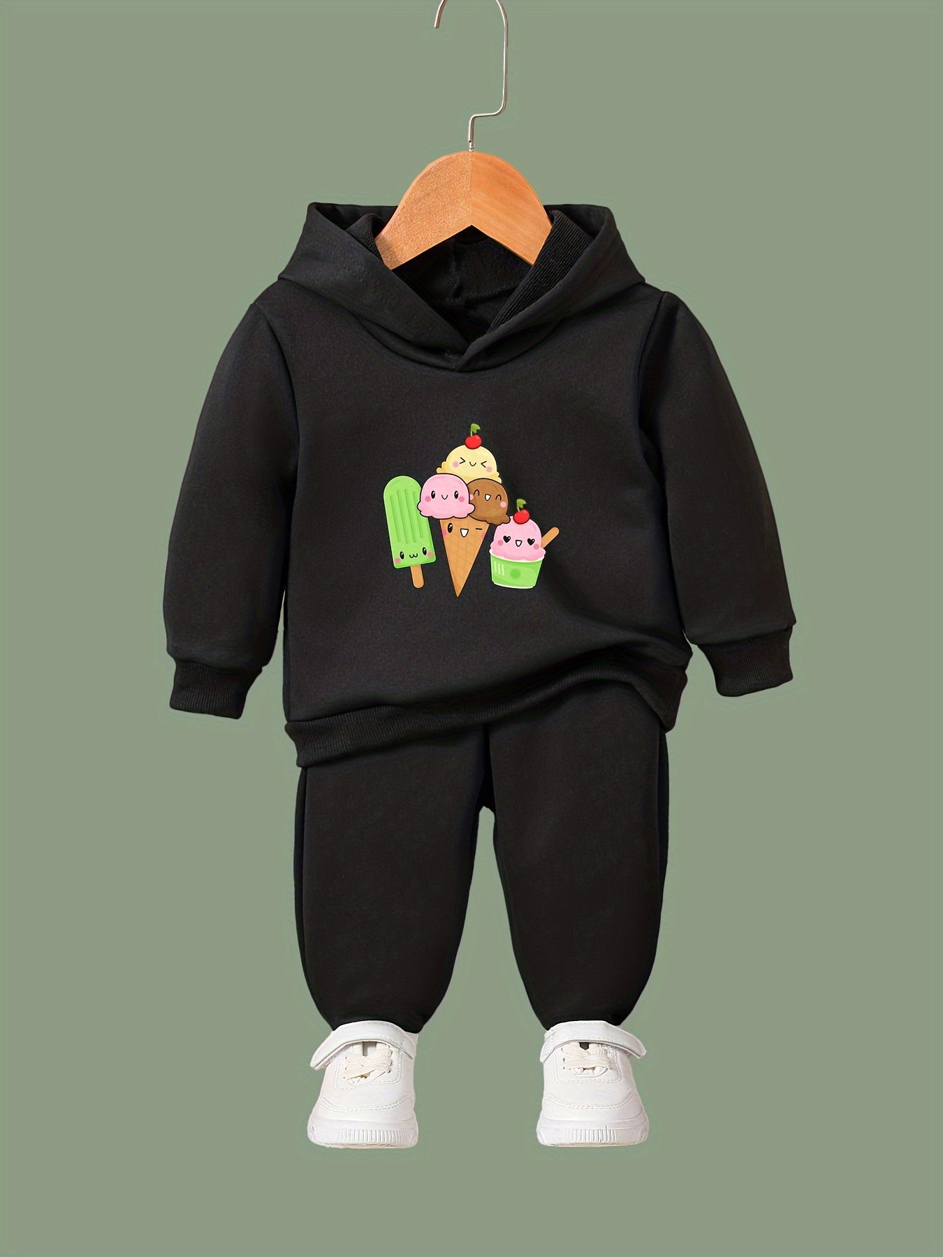 OERYUI Cartoon Ice Cream Print Hooded Pullover Pants Set For Sports Spring Fall