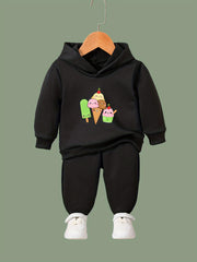 OERYUI Cartoon Ice Cream Print Hooded Pullover Pants Set For Sports Spring Fall
