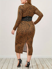 Leopard Print Mock Neck Bodycon Dress