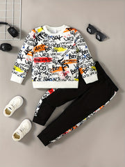 Boy's Graffiti Outfit 2pcs Set Street Style Kid's Clothes