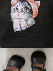 Baby Girls Kitty 3D Print Bow Hooded Sweatshirt Kids Stylish Hoodie