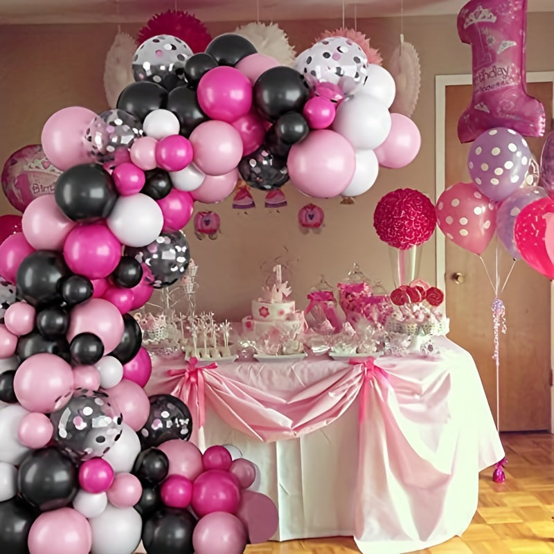 114-Piece Pink Rose Red Balloon Garland Set for Girls' Birthday & Wedding