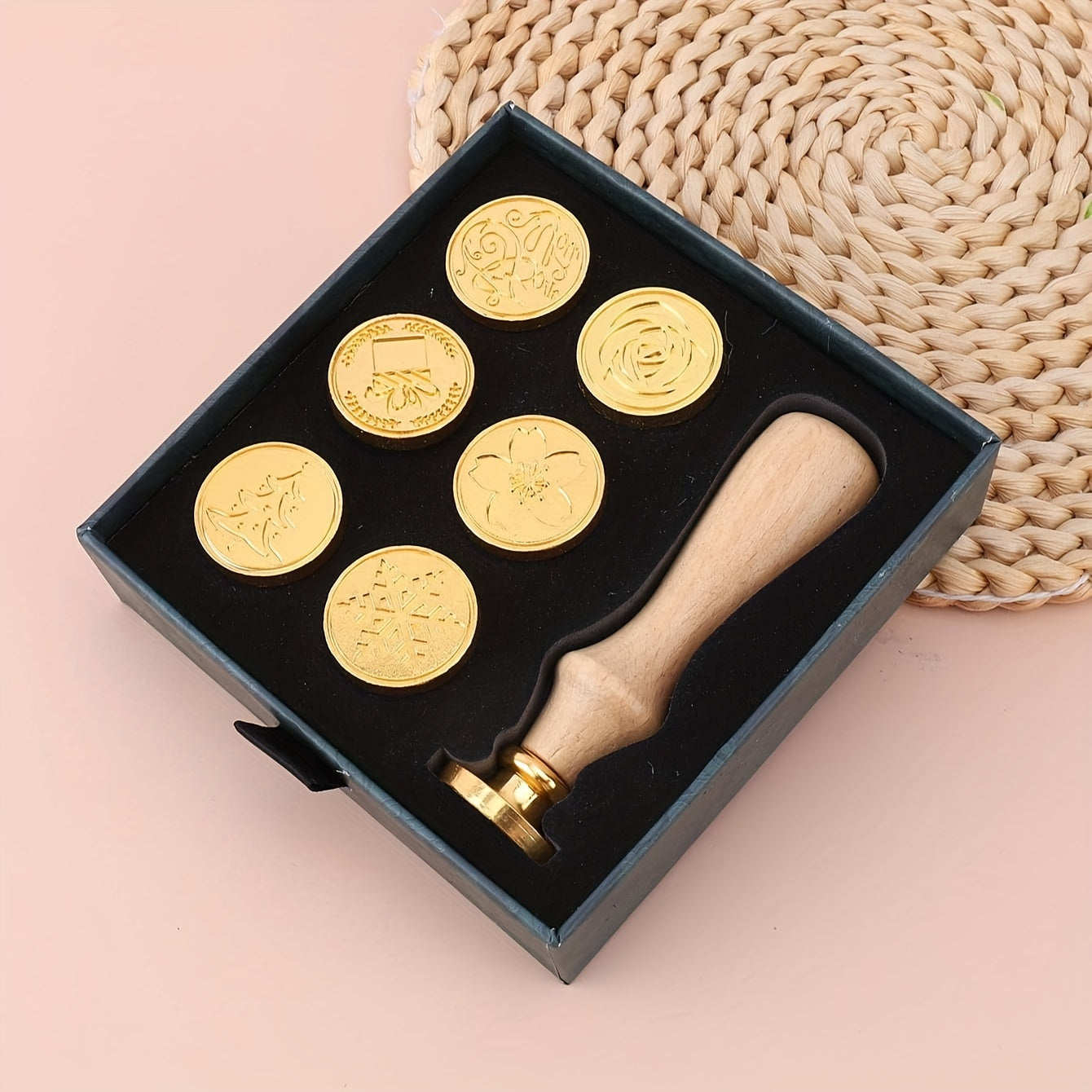 Green Retro Style Wax Seal Set - 1 Wax Seal, 6 Copper Heads