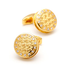 Vintage Golden Round Rhinestone Cufflinks