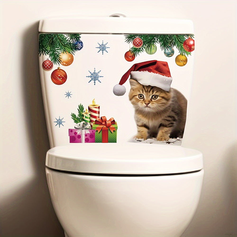 1pc Christmas Cat Toilet Decoration Sticker Self-adhesive Wall Decoration