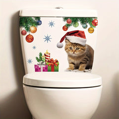1pc Christmas Cat Toilet Decoration Sticker Self-adhesive Wall Decoration