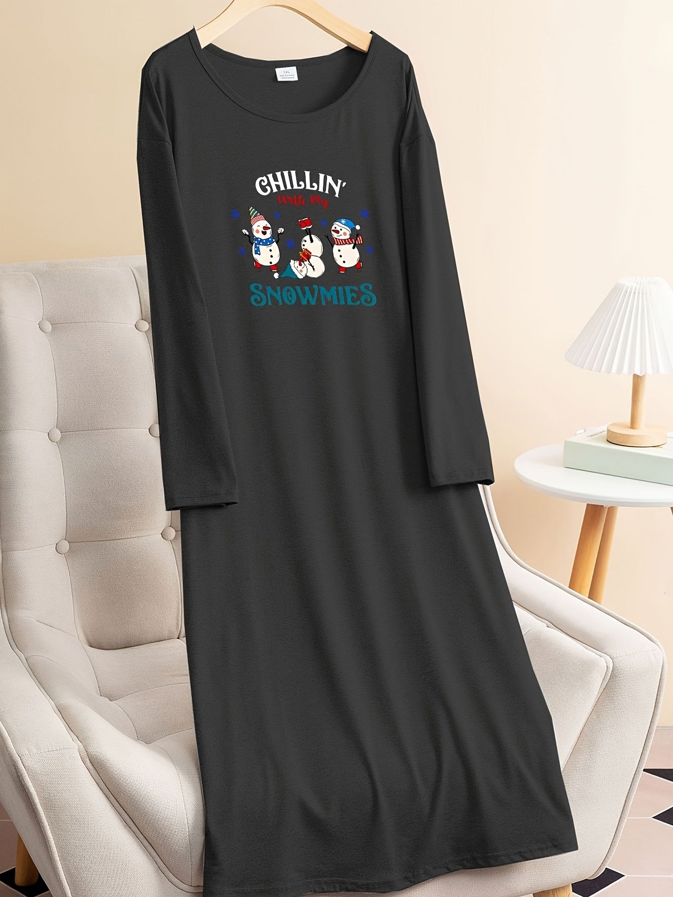Christmas Lounge Dress Cartoon Snowman Graphic Long Sleeve