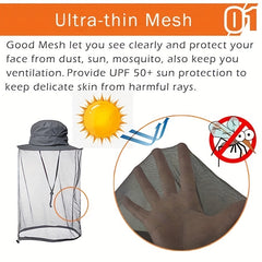 Sunscreen Bucket Hat with Veil Mosquito Insect Repellent for Outdoor Activities