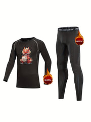 Kids Compression Lucky Dragon Fleece Set Long Sleeve Shirt and Pants