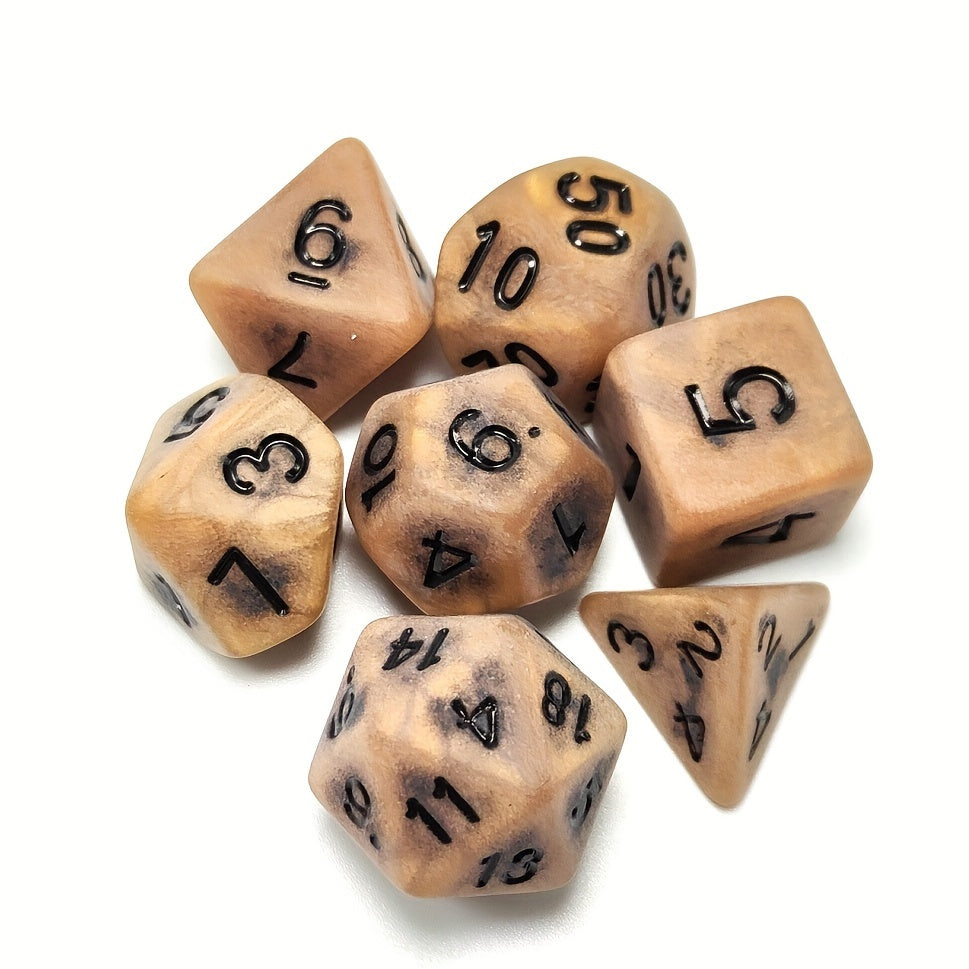 7pcs Antique Brown Polyhedral Dice Set for Board Games