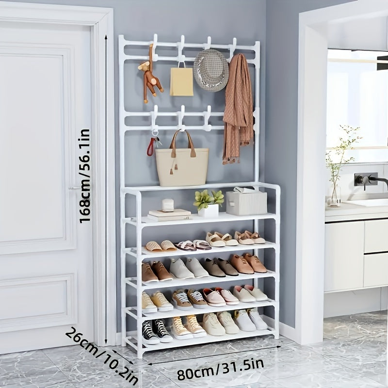 Metal Shoe And Hat Rack with 8 Hooks and Waterproof Cloth Layer