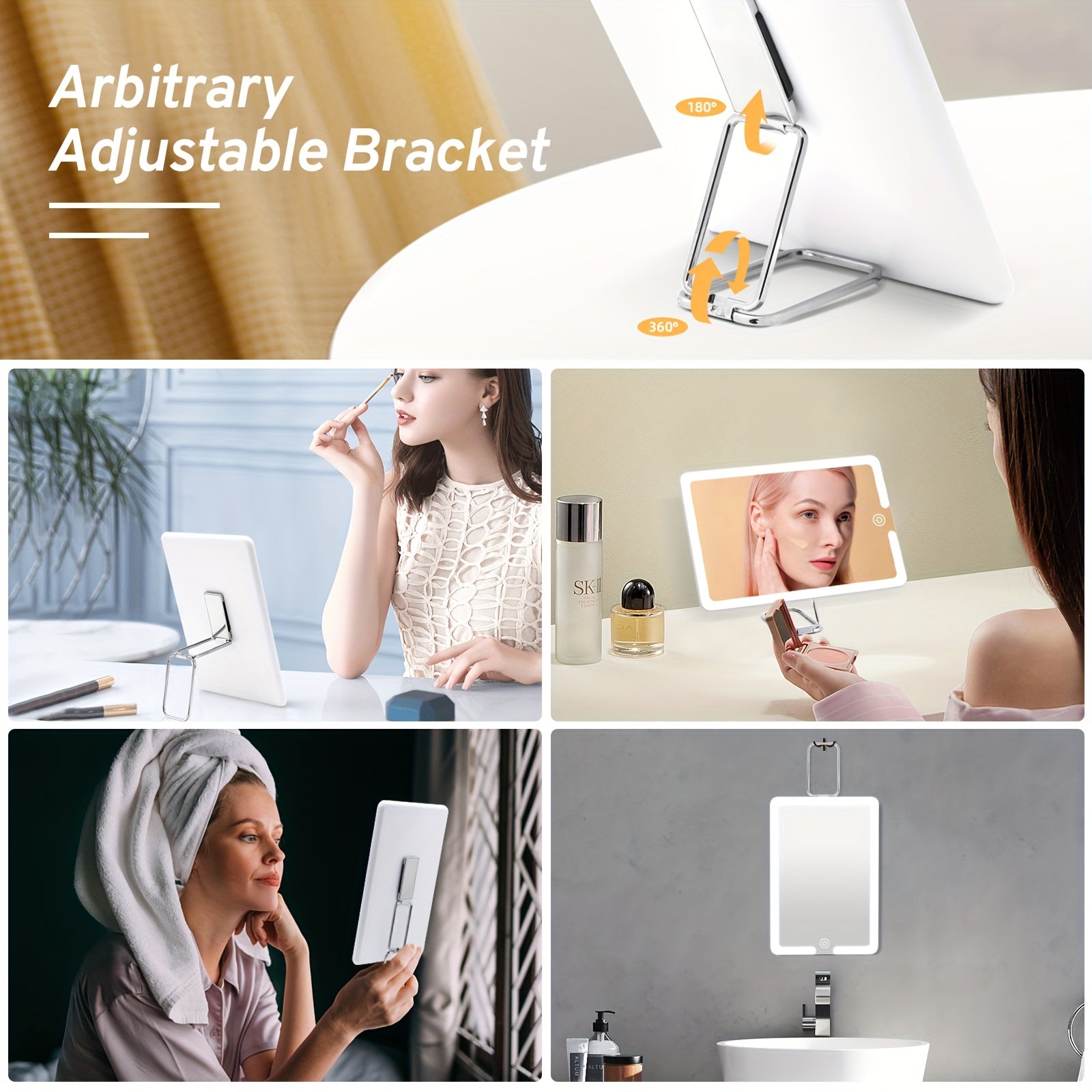 Travel Makeup Mirror with Lights 360 Stand & 10X Magnifying Mirror