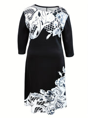 Colorblock Geometric Print Midi Dress