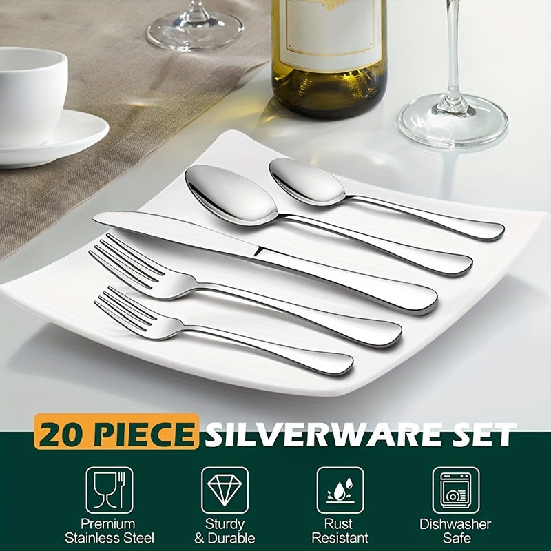 20-Piece Stainless Steel Tableware Set for 4 Persons, Mirror Polishing