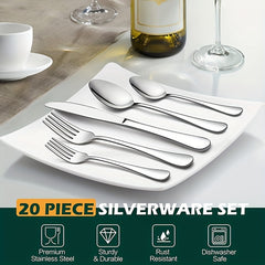 20-Piece Stainless Steel Tableware Set for 4 Persons, Mirror Polishing