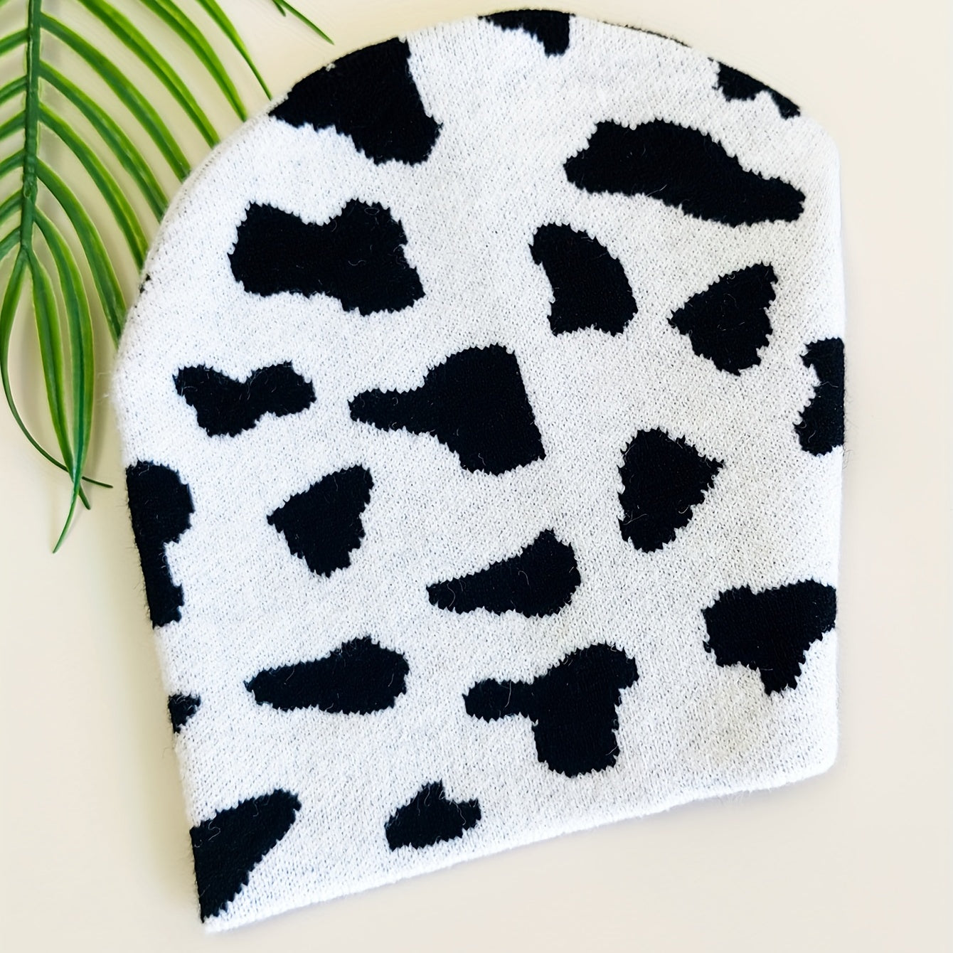 Cow Pattern Jacquard Beanie & Knit Hat Warm Skull Cap Elastic Knitted Ski Hats