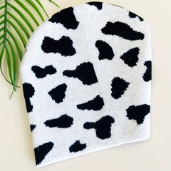 Cow Pattern Jacquard Beanie & Knit Hat Warm Skull Cap Elastic Knitted Ski Hats