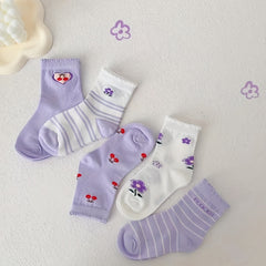 5 Pairs Girls Kids Cartoon Socks Breathable Comfy Children's Socks