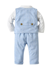 Baby Boys 3pcs Gentleman Suit Shirt Bow Vest Pants
