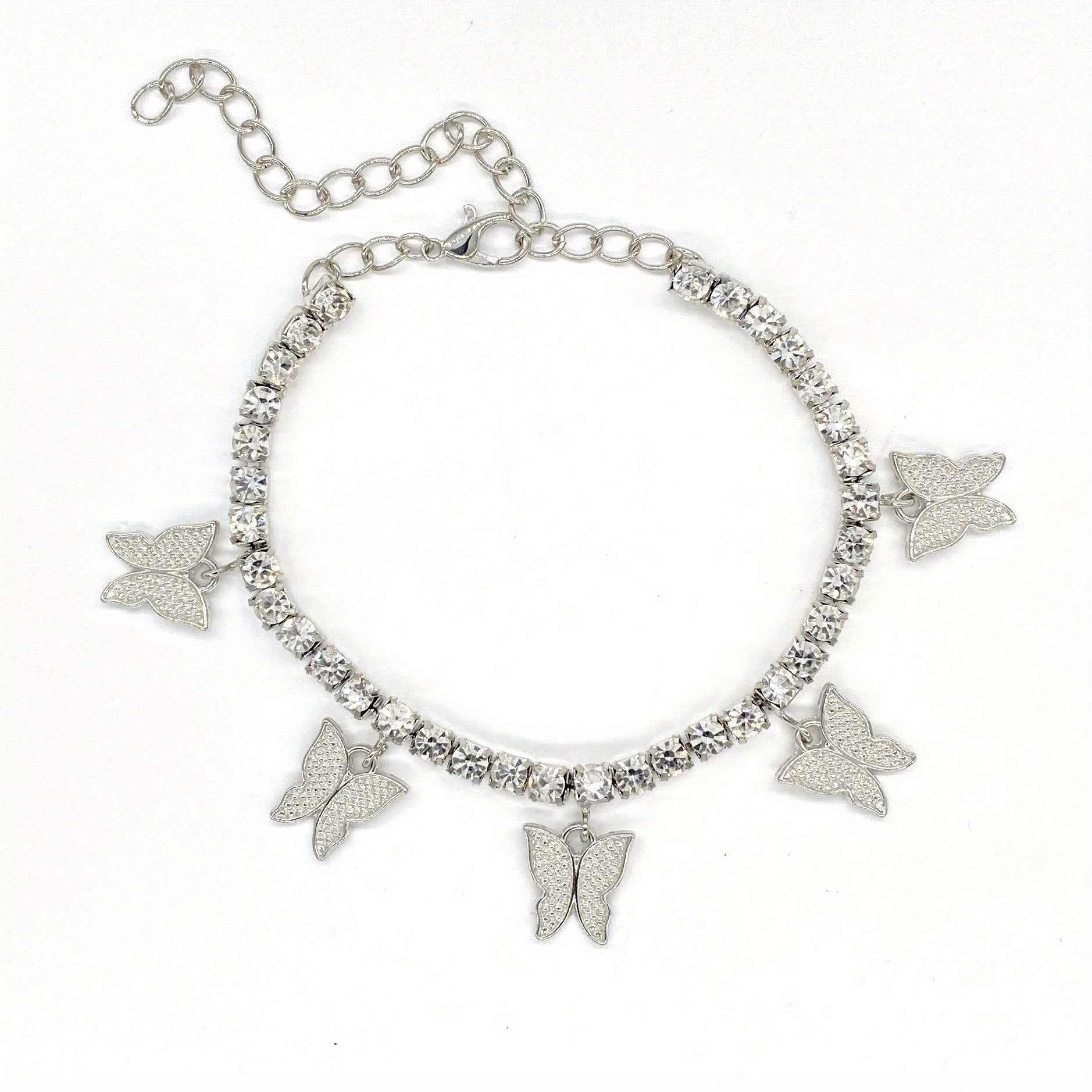Butterfly Rhinestone Tennis Anklet, Summer Style Foot Jewelry