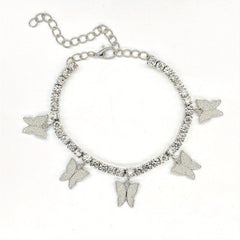 Butterfly Rhinestone Tennis Anklet, Summer Style Foot Jewelry