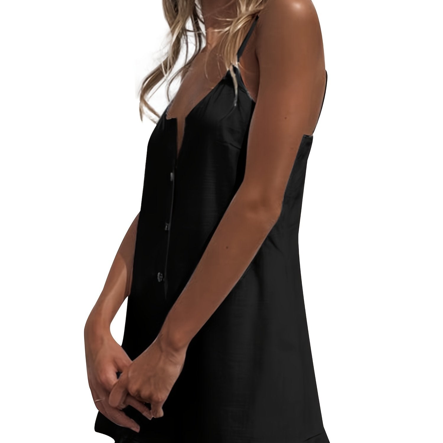 Boho Ruffle Trim Jumpsuit Button Front Casual Sleeveless