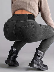 Stretchy High Waist Leggings Slim Fitting Slash Pocket Long Jeans