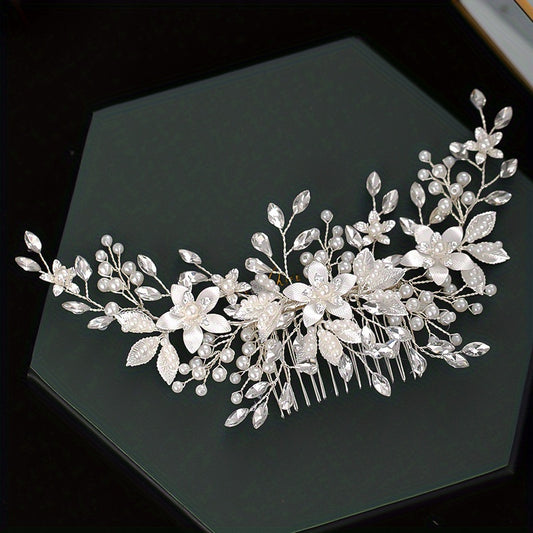 Faux Pearl Flower Bridal Hair Comb for Women Wedding