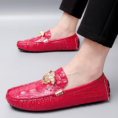 Women's Red Slip on Loafers Low Top Casual Shoes with Metal Decor