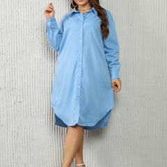 Solid Button Up Long Sleeve Collar Shirt Dress