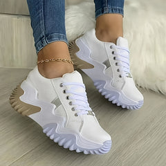 Women's Colorblock Platform Sneakers Round Toe Lace Up Sports Shoes