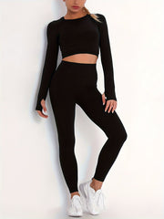 5PCS Seamless Yoga Sets Crop Tee, Racer Back Vest, High Waist Short, Running Leg