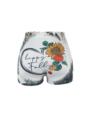 Letter & Floral Print Skinny Shorts for Women