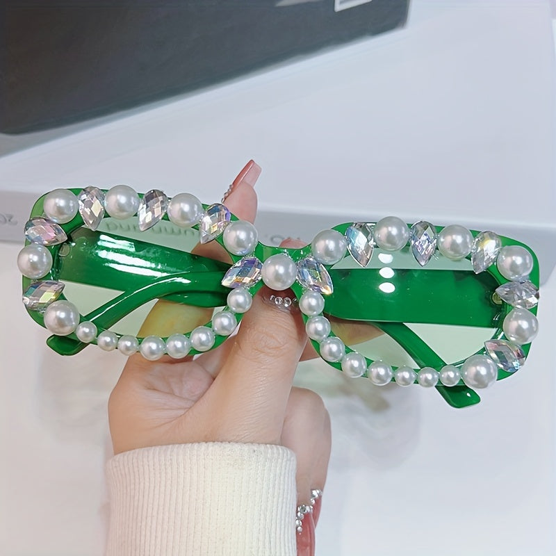 Rectangle Sunglasses Faux Pearl Funny Candy Glasses UV400