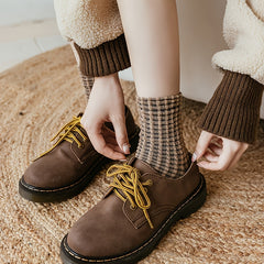 5 Pairs Plaid Textured Socks Comfy & Breathable Women's Stockings