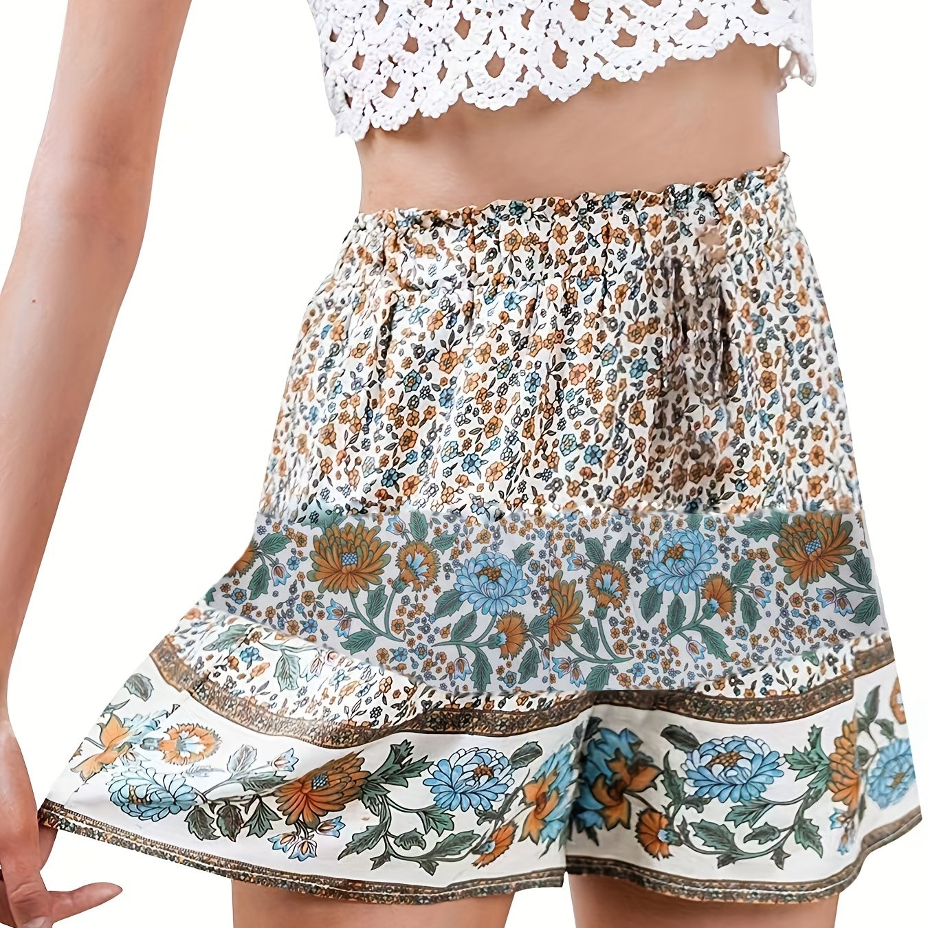 Floral Print Drawstring Shorts Wide Leg Summer Shorts