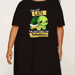 Casual Loungewear Dress Women's Plus Turtle & Letter Print Sleep Dress