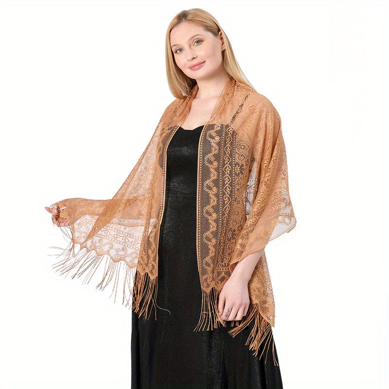 Paisley Print Lace Fringed Shawl for Women